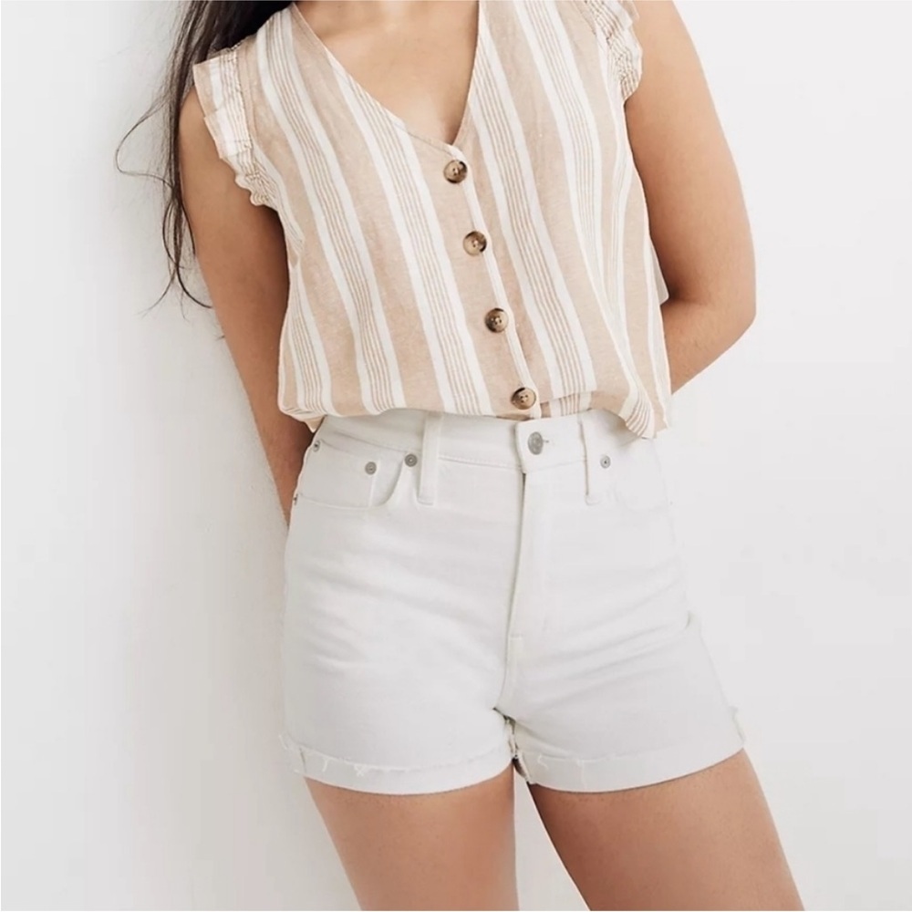 Madewell White High-Waisted Women’s Denim Shorts in Tile White Size 28